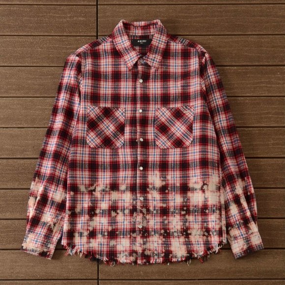 AMIRI Small Fringe Red And Black Plaid Long-Sleeved Shirts - Picture 1 of 15